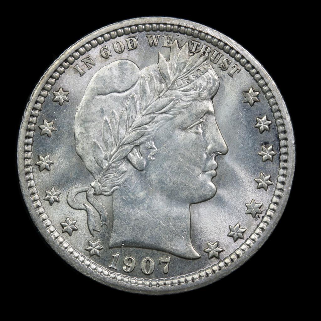 ***Auction Highlight*** 1907-p Barber Quarter 25c Graded GEM Unc by USCG (fc)