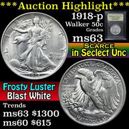 ***Auction Highlight*** 1918-p Walking Liberty Half Dollar 50c Graded Select Unc by USCG (fc)