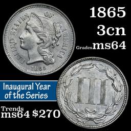 1865 3 Cent Copper Nickel 3cn Grades Choice Unc