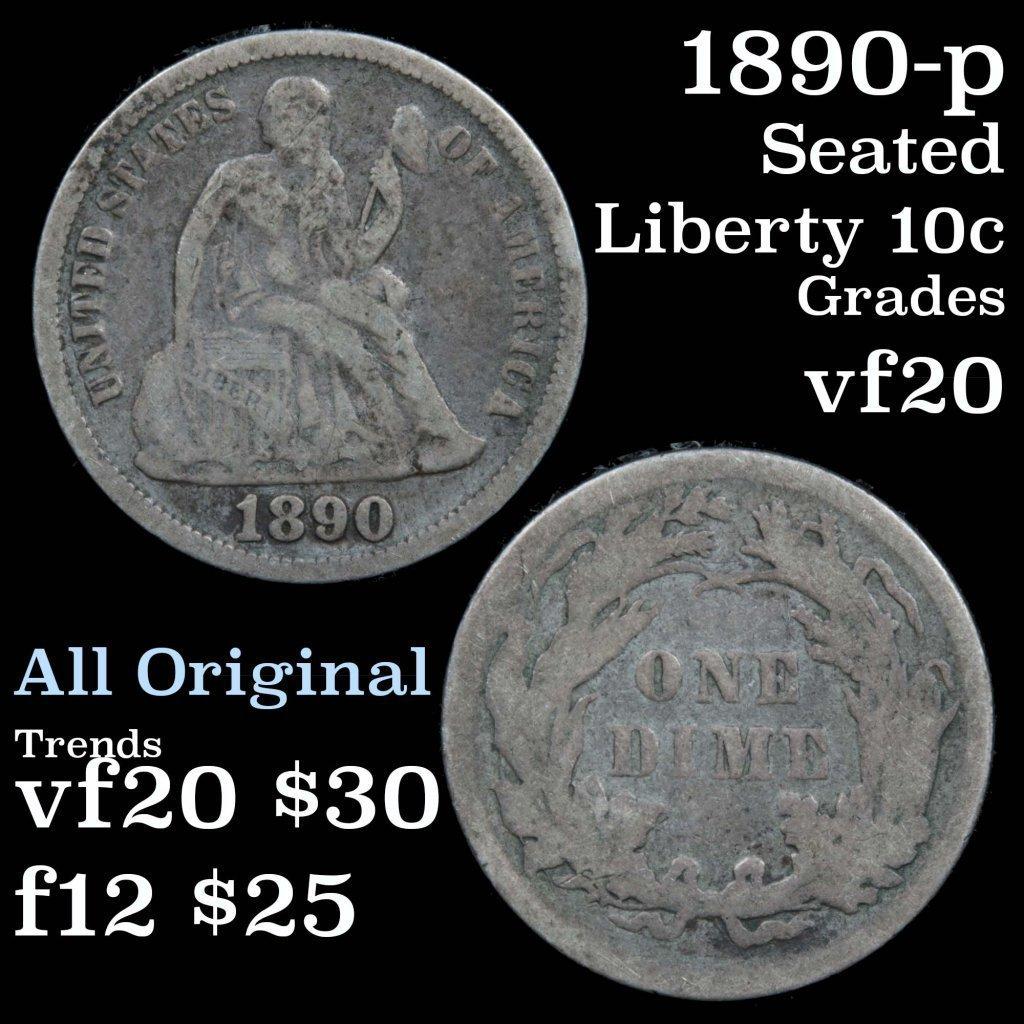 1890-p Seated Liberty Dime 10c Grades vf, very fine