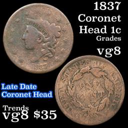 1837 Coronet Head Large Cent 1c Grades vg, very good