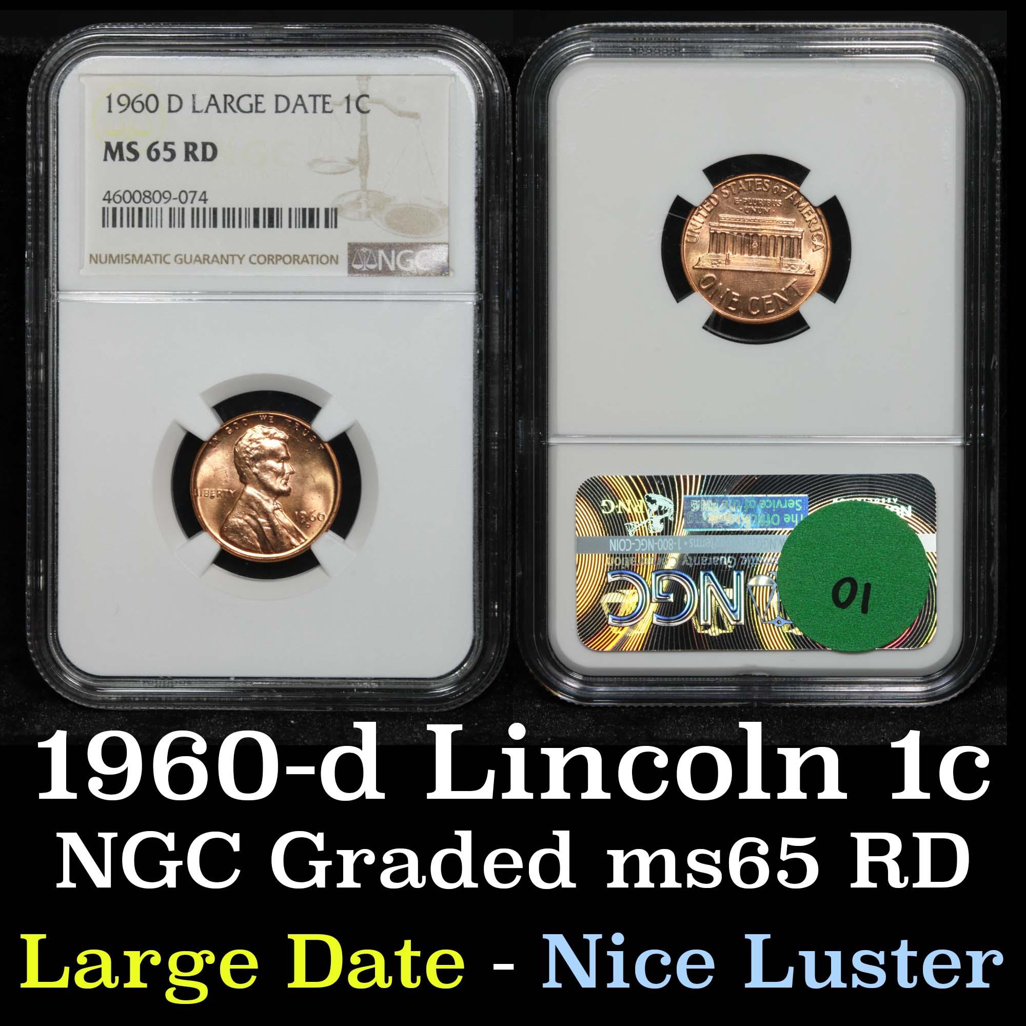 NGC 1960-p Lg Date Lincoln Cent 1c Graded ms65 RD by NGC