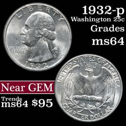 1932-p Washington Quarter 25c Grades Choice Unc