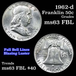 1962-d Franklin Half Dollar 50c Grades Select Unc FBL