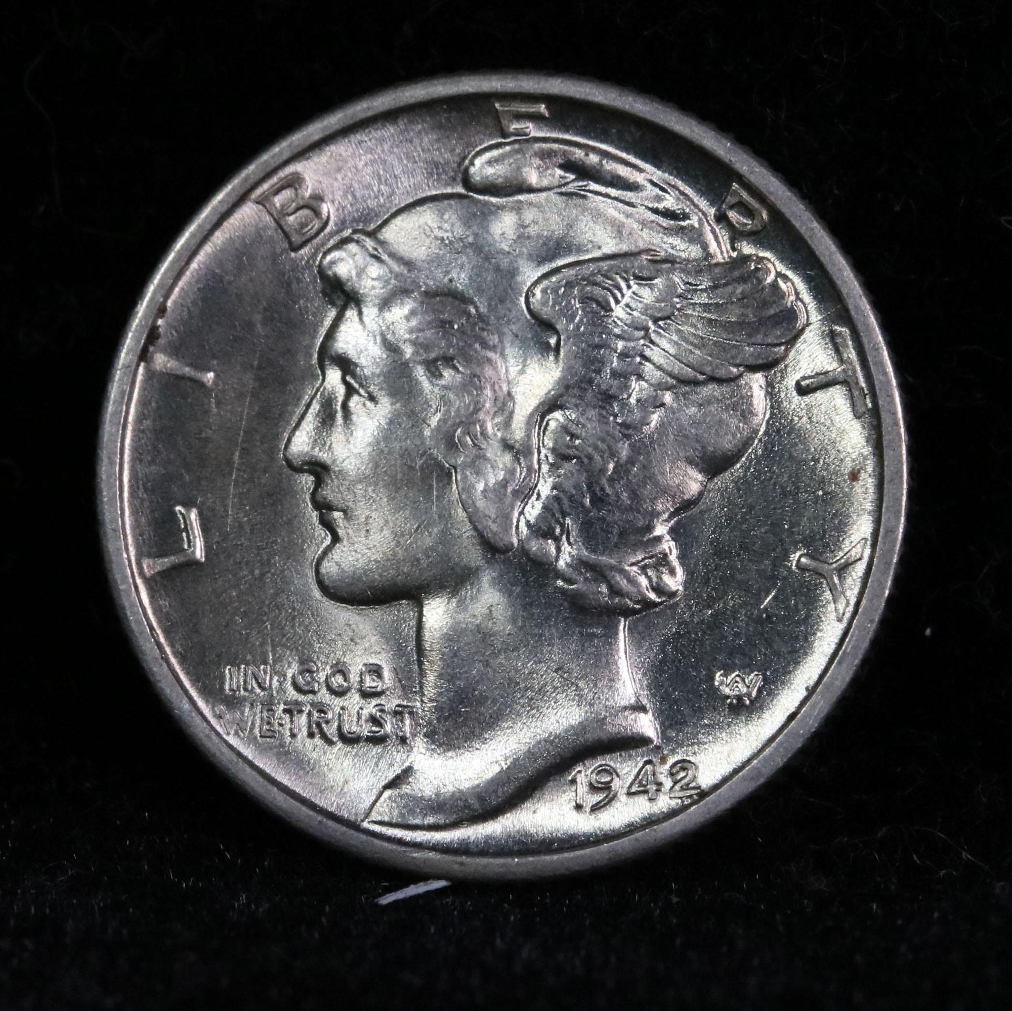 1942-d Mercury Dime 10c Grades GEM FSB