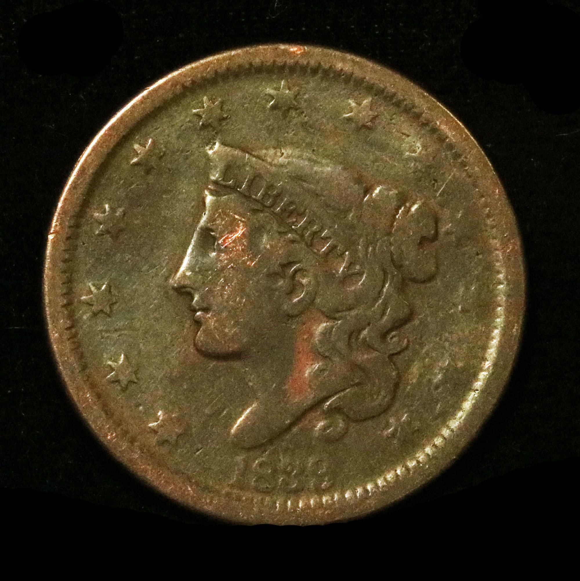 1839 Braided Hair Large Cent 1c Grades vf+