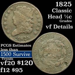 1825 Classic Head half cent 1/2c Grades vg+