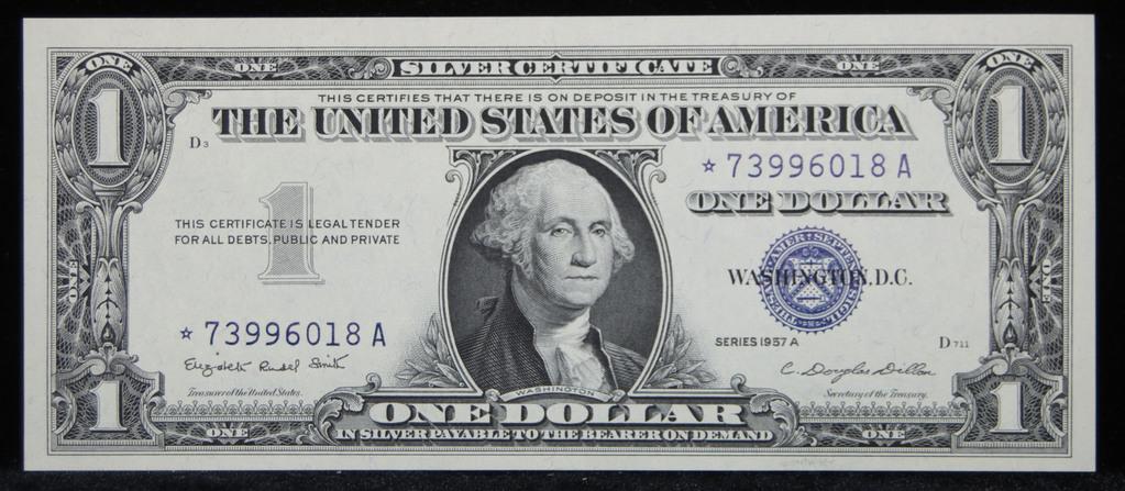 ***Star Note 1957A $1 Blue Seal Silver Certificate, Sigs Smith/Dillon Grades Gem++ CU