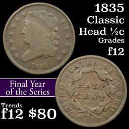 1835 Classic Head half cent 1/2c Grades f, fine
