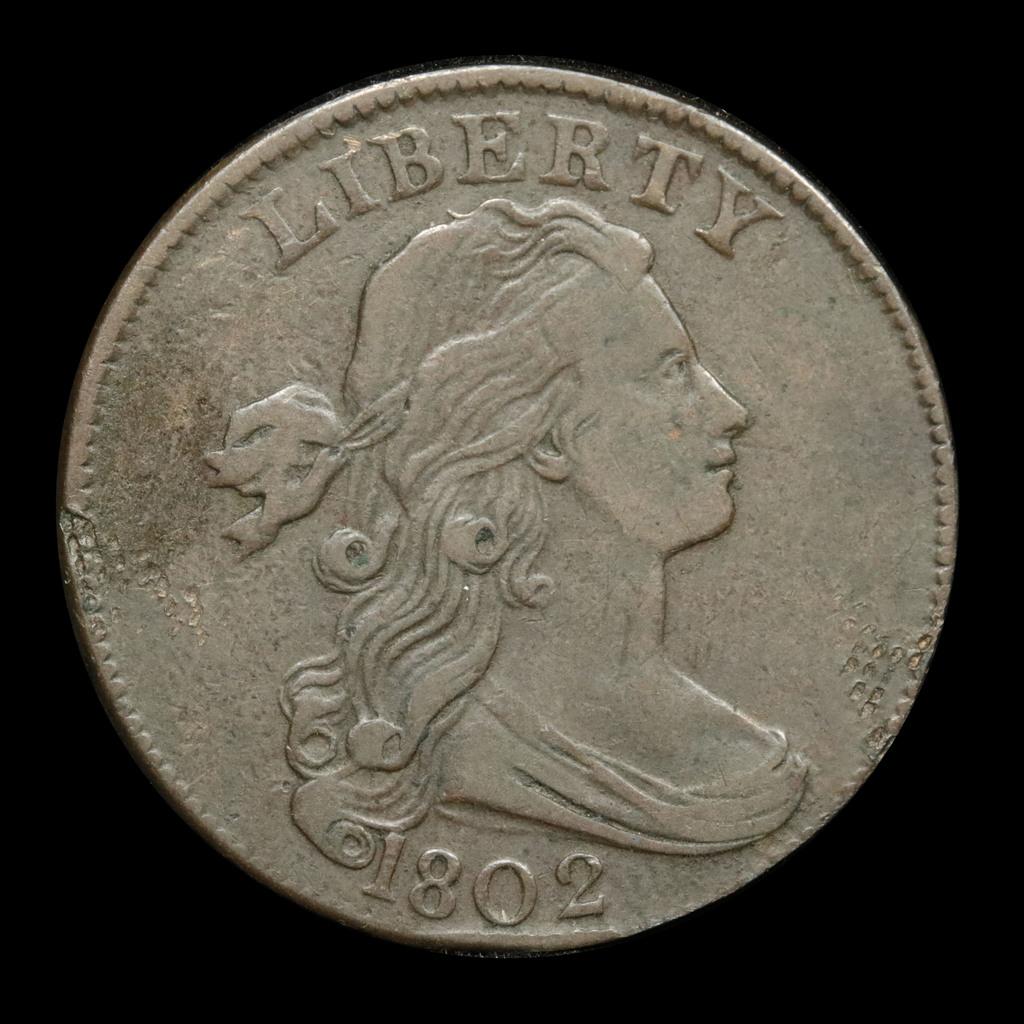 ***Auction Highlight*** 1802 Draped Bust Large Cent 1c Grades AU, Almost Unc (fc)