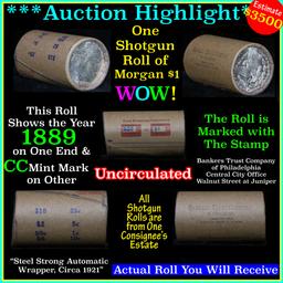 ***Auction Highlight*** Incredible Find, Uncirculated Morgan $1 Shotgun Roll w/1889 & cc ends  (fc)