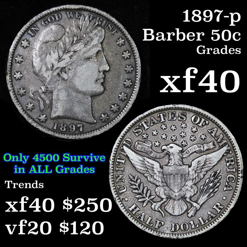 1897-p Barber Half Dollars 50c Grades xf (fc)