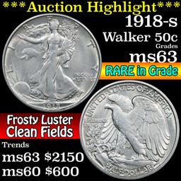 ***Auction Highlight*** 1918-s Walking Liberty Half Dollar 50c Grades Select Unc (fc)