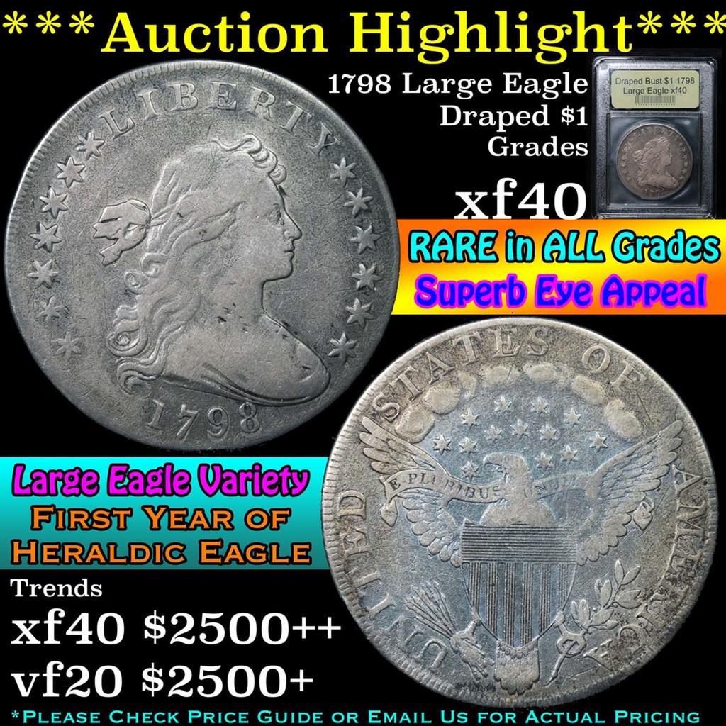 ***Auction Highlight*** 1798 Large Eagle Draped Bust Dollar $1 Graded xf By USCG (fc)