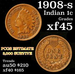 1908-s Indian Cent 1c Grades xf+