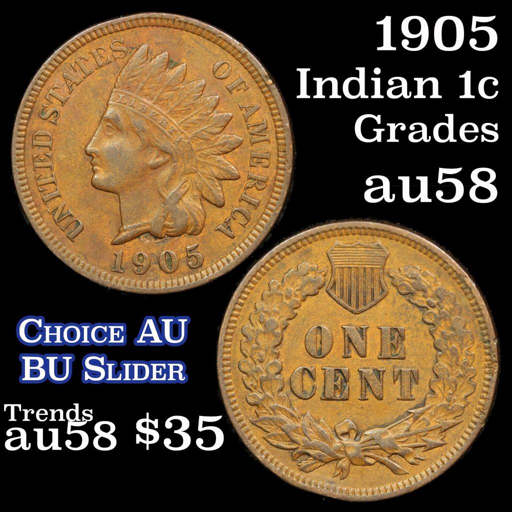 1905 Indian Cent 1c Grades Choice AU/BU Slider