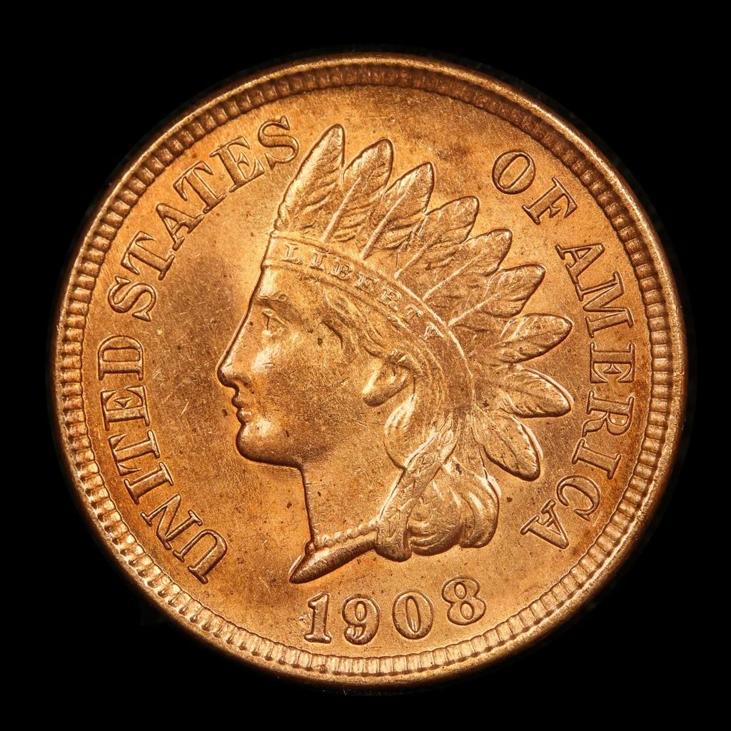 ***Auction Highlight*** 1908 Indian Cent 1c Grades GEM+ Unc RD (fc)