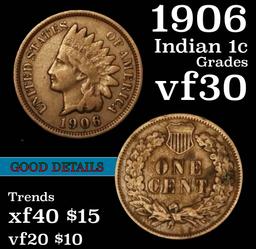 1906 Indian Cent 1c Grades vf++