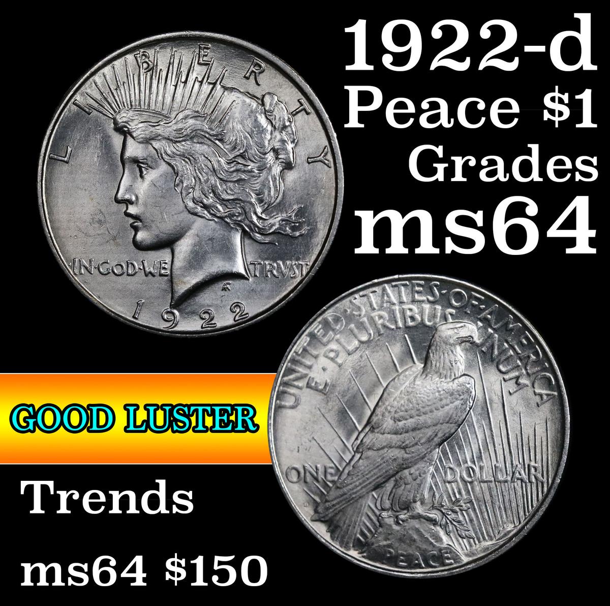 1922-d Peace Dollar $1 Grades Choice Unc