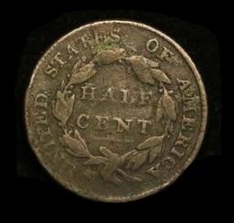 1826 Classic Head half cent 1/2c Grades f, fine