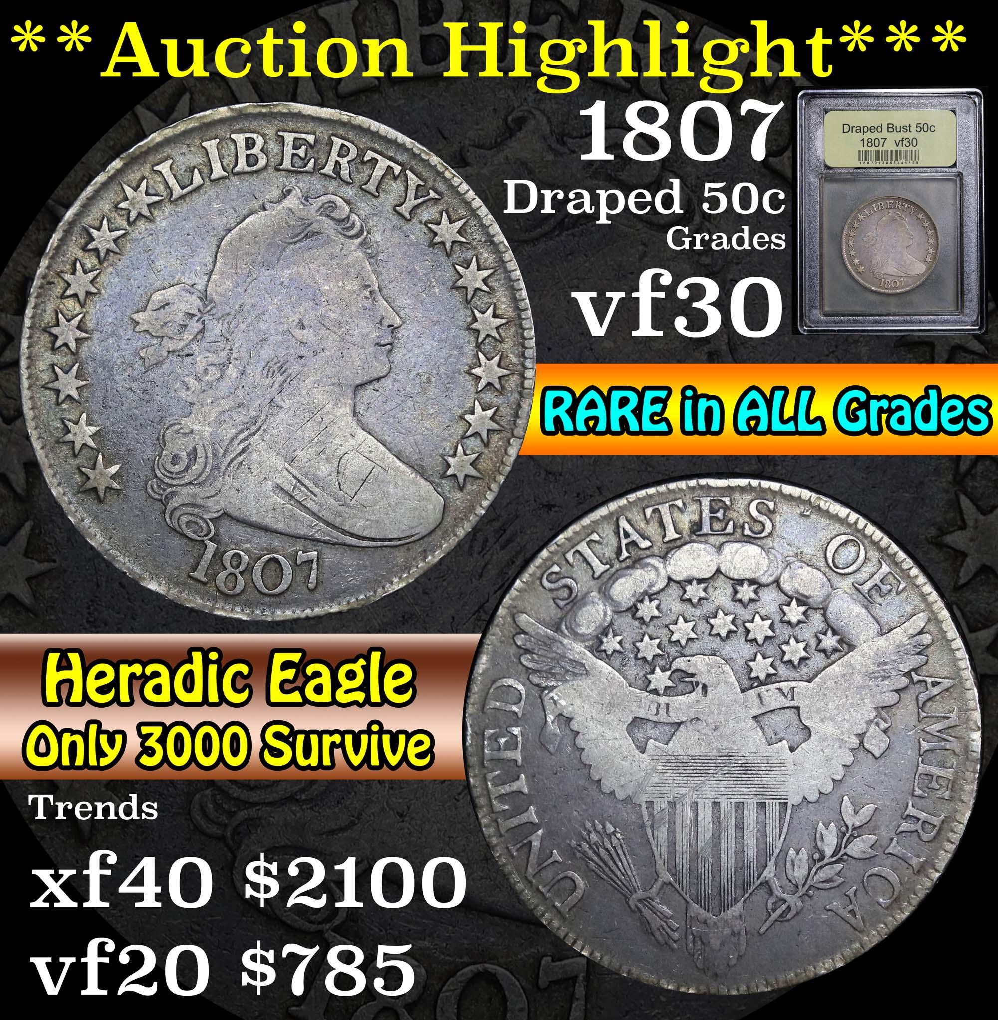 **Auction Highlight** 1807 Draped Bust Half Dollar 50c Graded vf++ by USCG (fc)