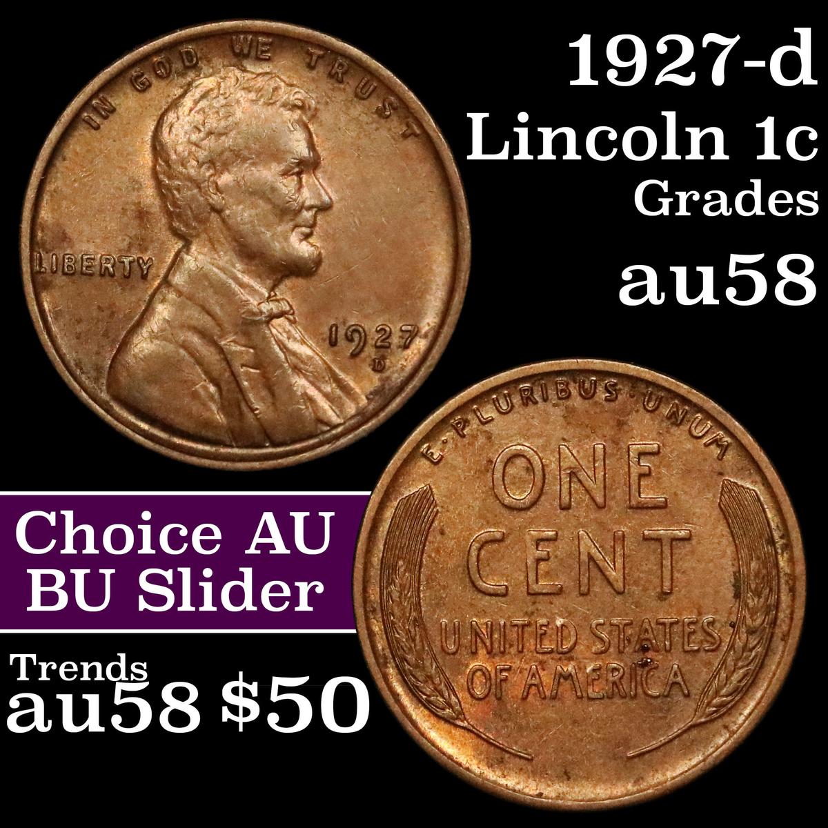 1927-d Lincoln Cent 1c Grades Choice AU/BU Slider