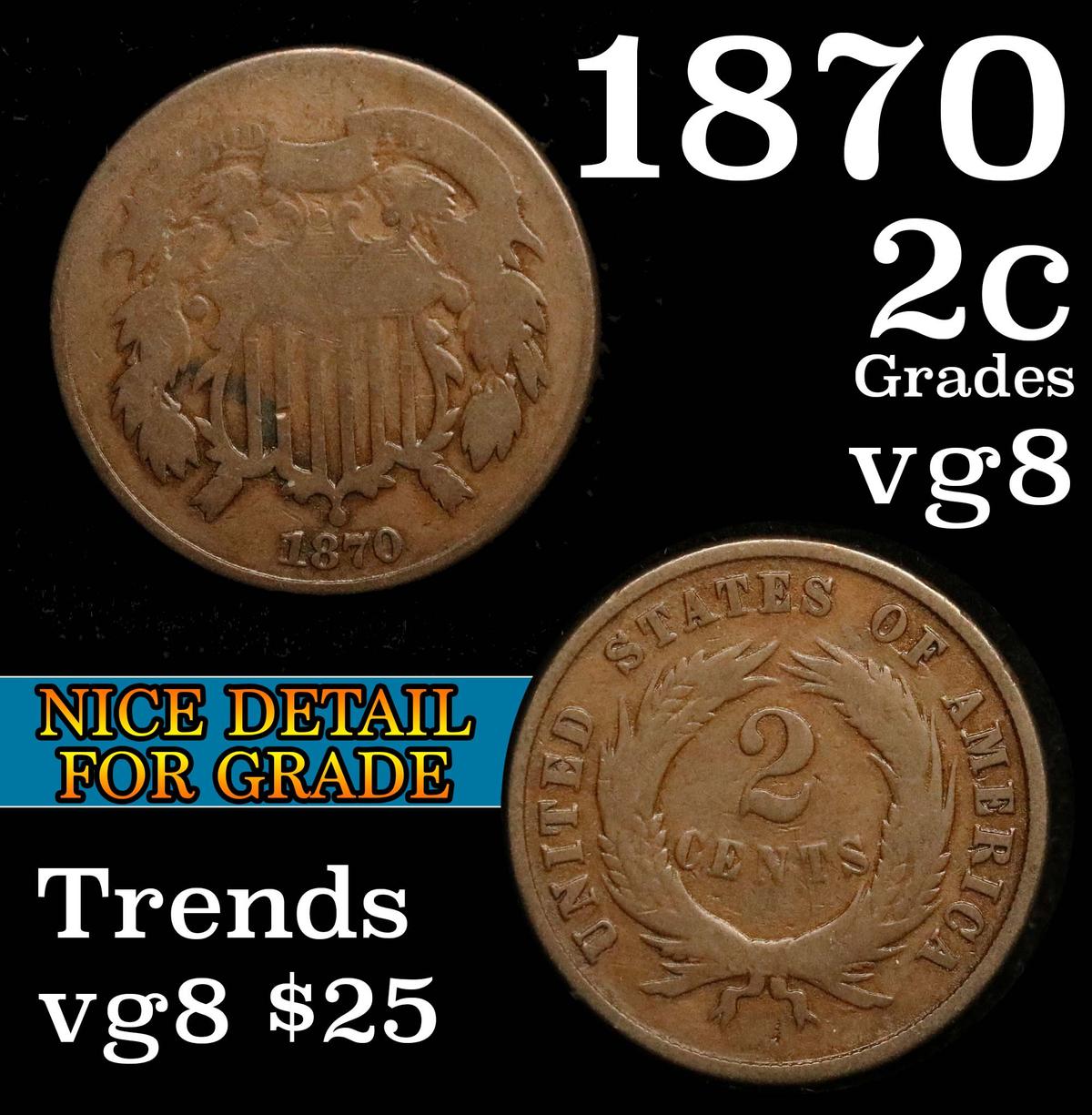 1870 Two Cent Piece 2c Grades vg, very good