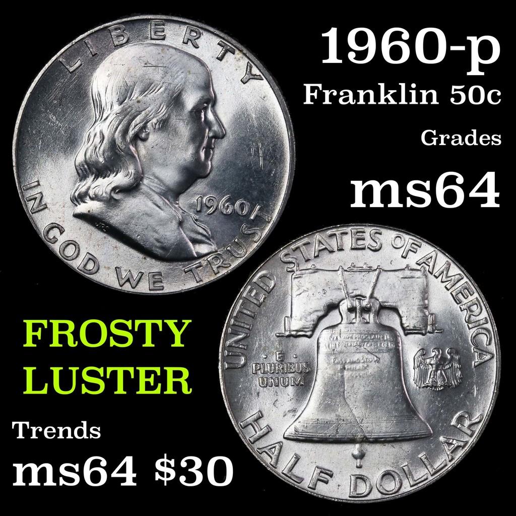 1960-p Franklin Half Dollar 50c Grades Choice Unc