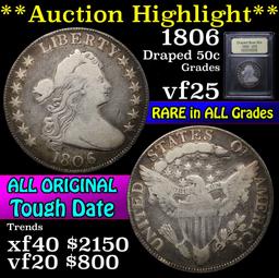 ***Auction Highlight*** 1806 Draped Bust Half Dollar 50c Graded vf+ by USCG (fc)