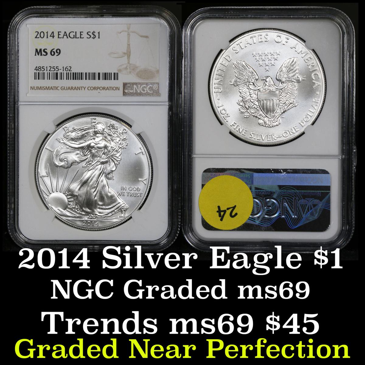 NGC 2014 Silver Eagle Dollar $1 Graded ms69 by NGC