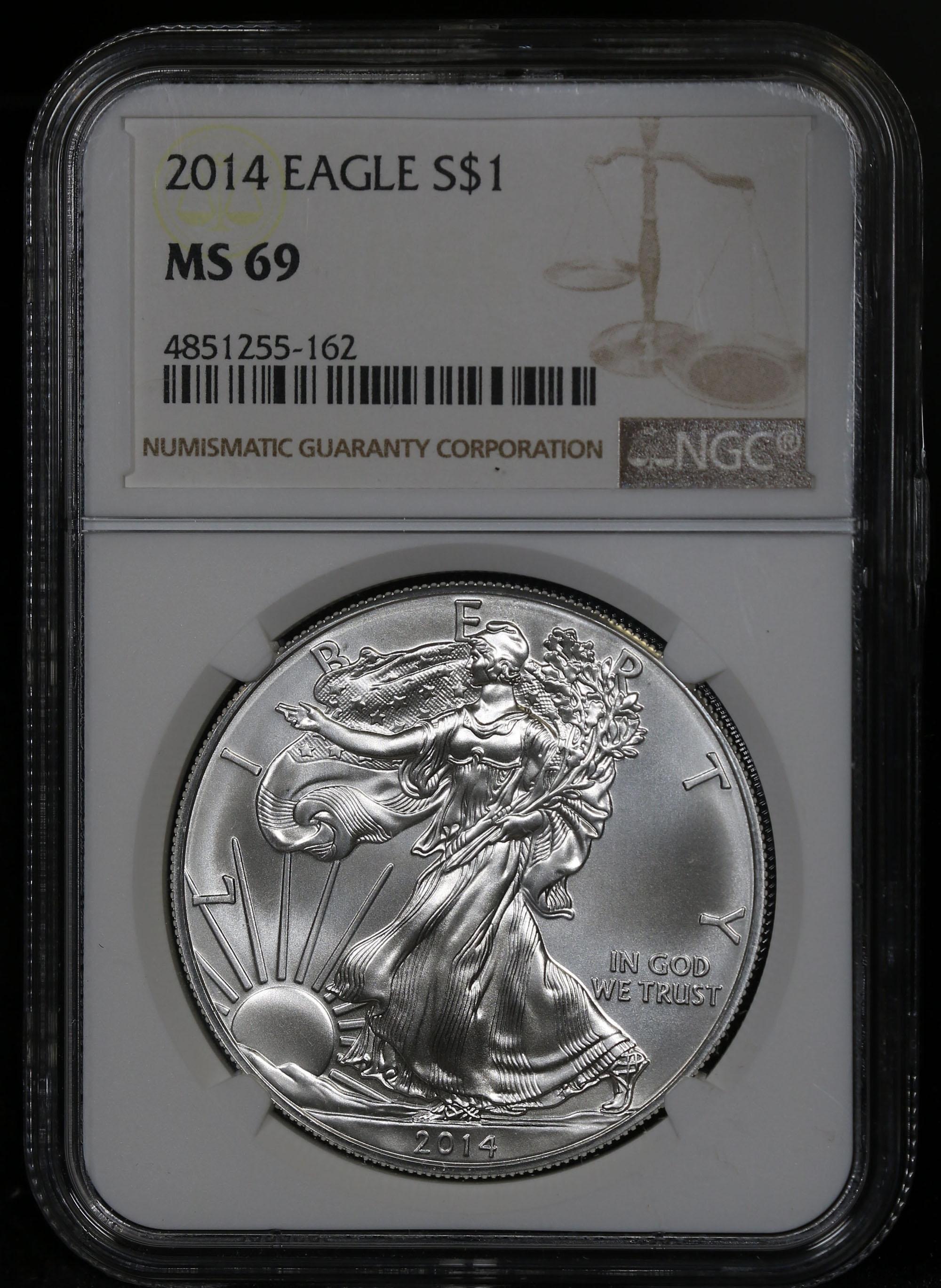 NGC 2014 Silver Eagle Dollar $1 Graded ms69 by NGC