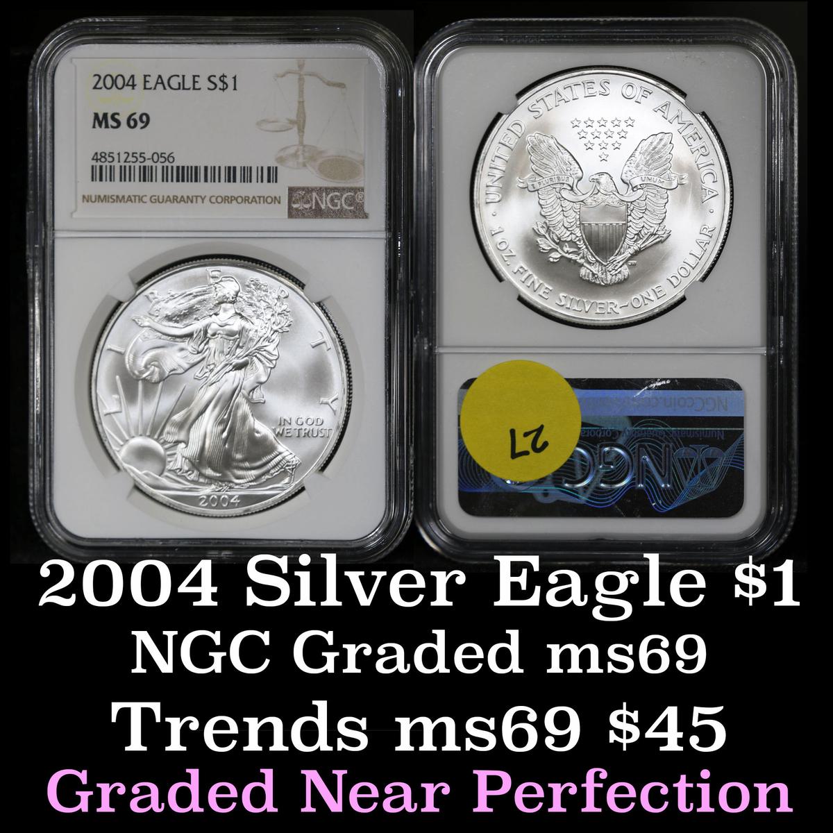 NGC 2004 Silver Eagle Dollar $1 Graded ms69 by NGC