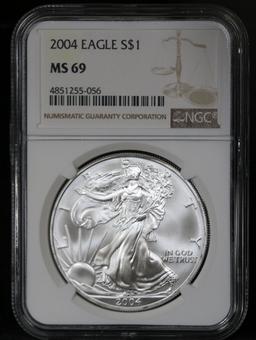 NGC 2004 Silver Eagle Dollar $1 Graded ms69 by NGC