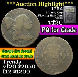 **Auction Highlight** 1794 Liberty Cap Flowing Hair large cent 1c Graded vf, very fine by USCG (fc)
