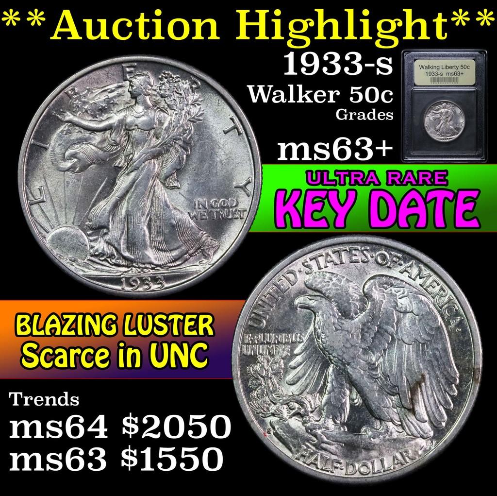 ***Auction Highlight*** 1933-s Walking Liberty Half Dollar 50c Graded Select+ Unc by USCG (fc)