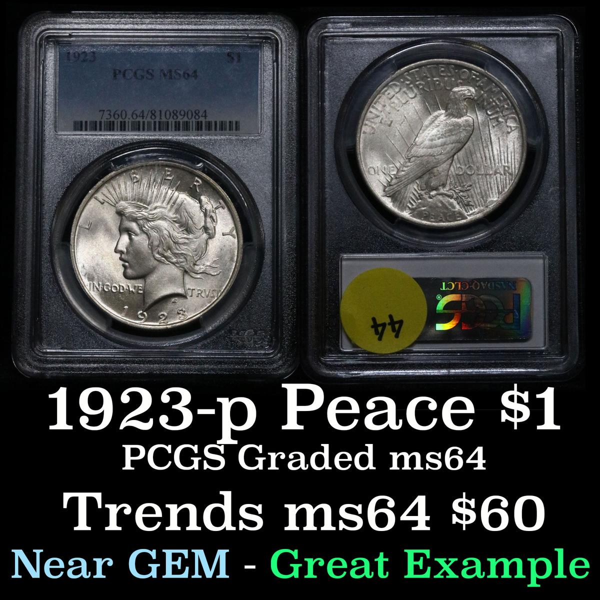 PCGS 1923-p Peace Dollar $1 Graded ms64 by PCGS