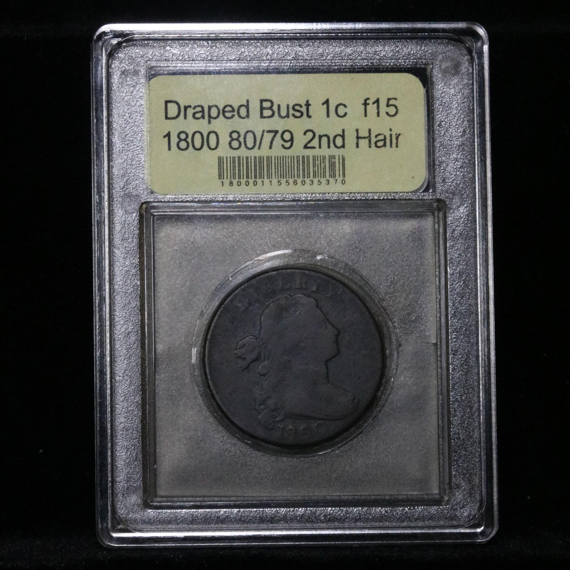 ***Auction Highlight*** 1800 80/79 2nd Hair Draped Bust Large Cent 1c Graded f+ by USCG (fc)