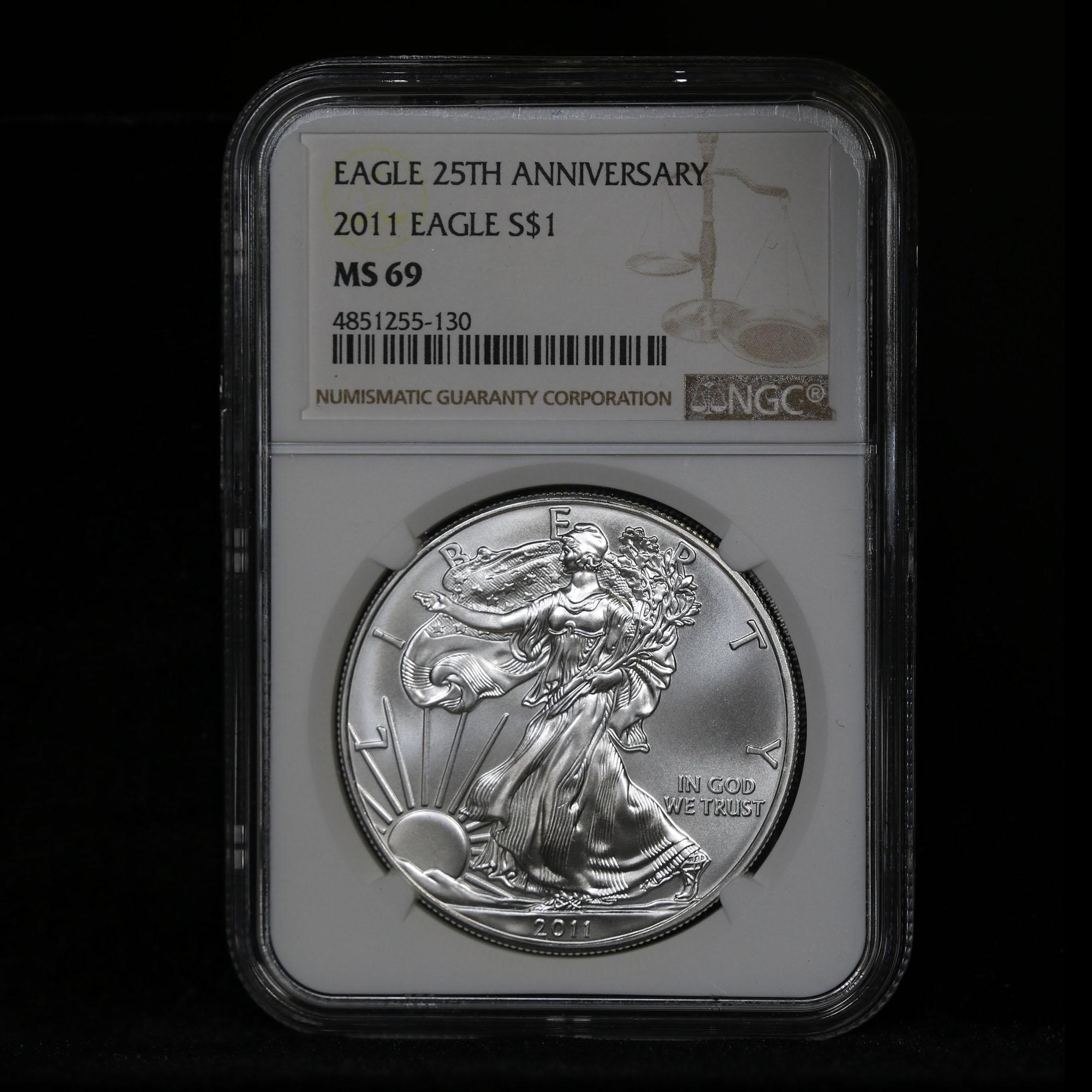 NGC 2011 Silver Eagle Dollar $1 Graded ms69 by NGC