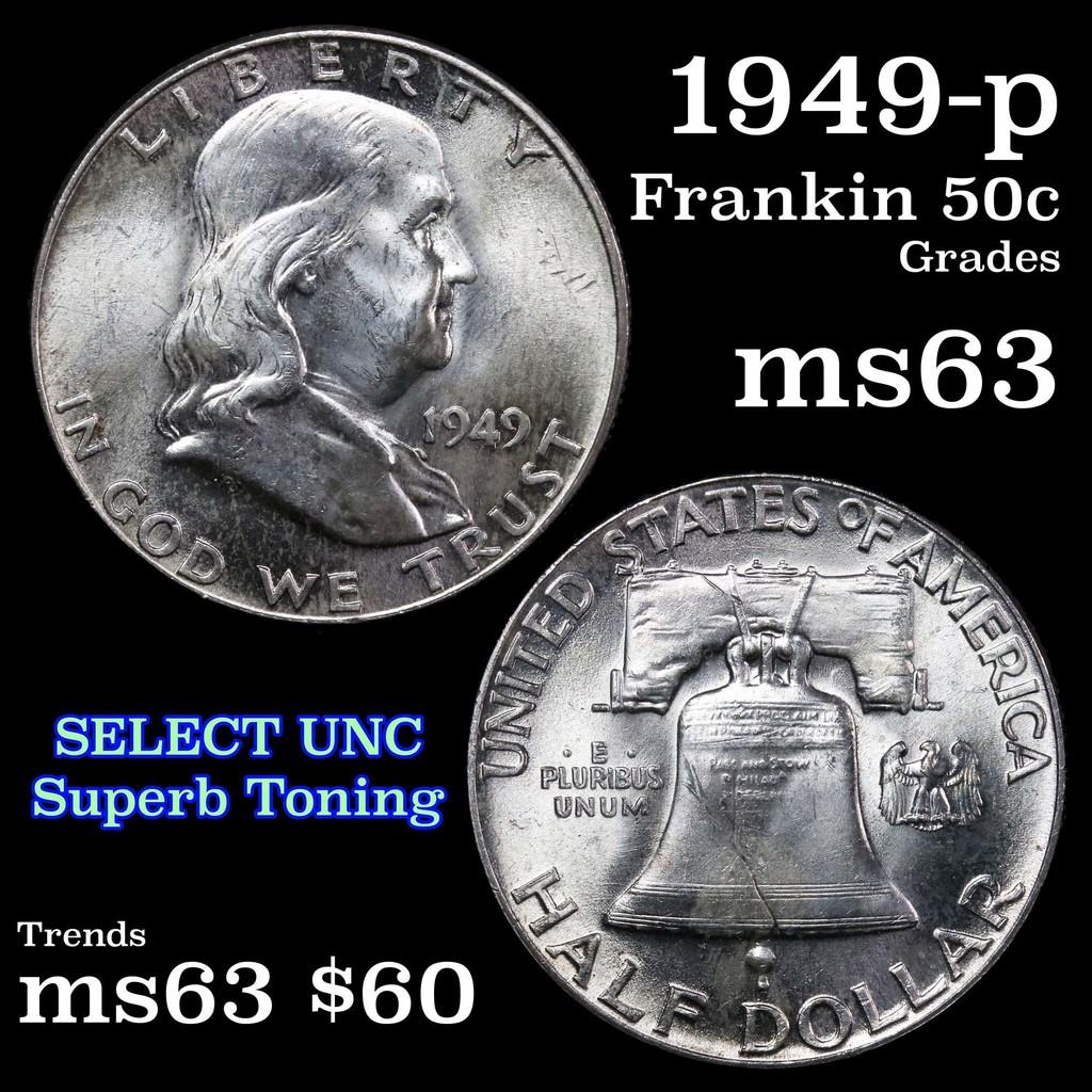 1949-p Franklin Half Dollar 50c Grades Select Unc