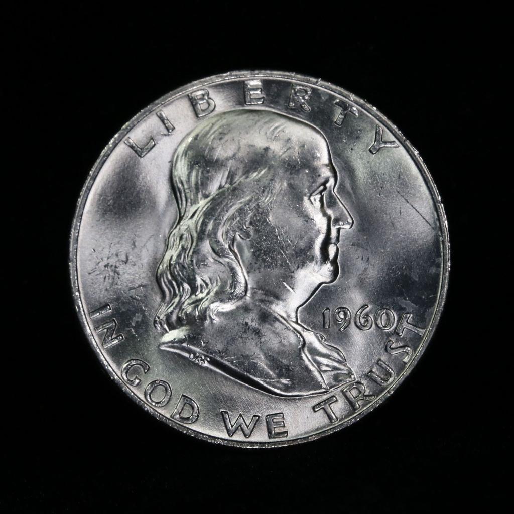 1960-d Franklin Half Dollar 50c Grades Select Unc