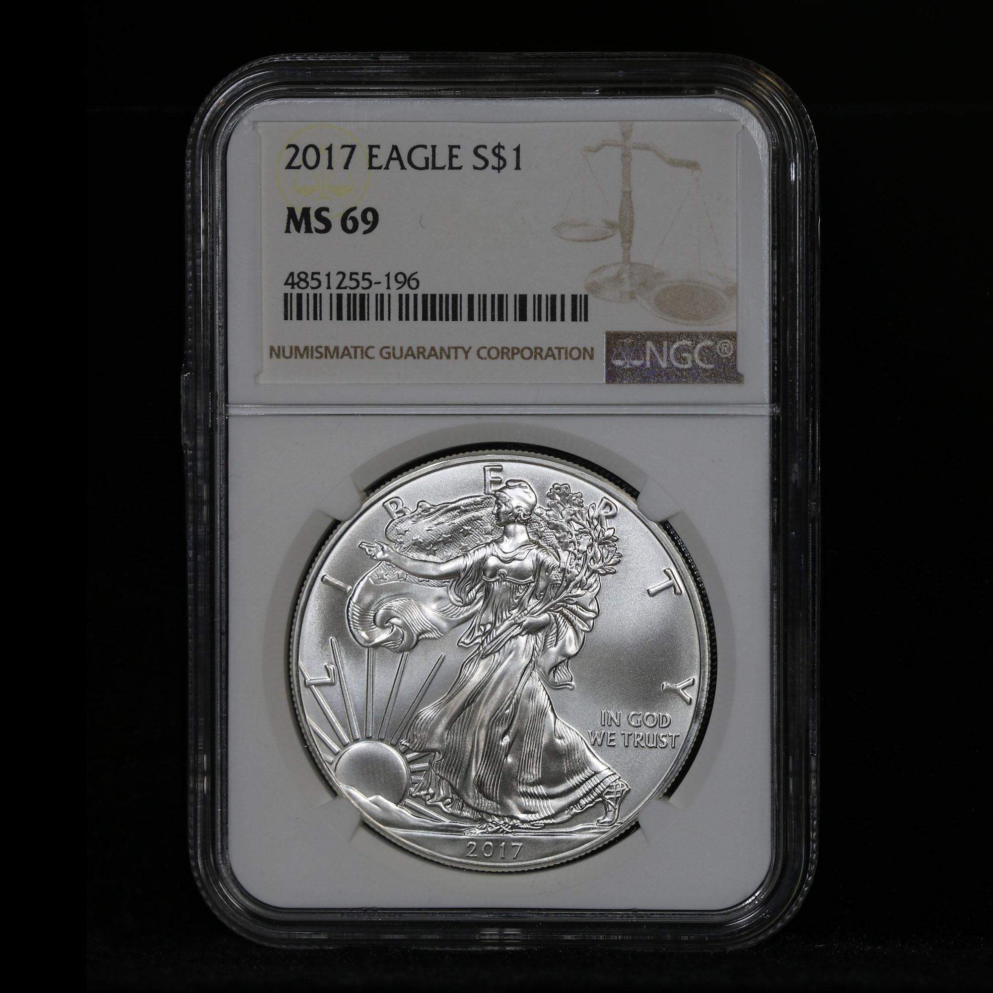 NGC 2017 Silver Eagle Dollar $1 Graded ms69 by NGC