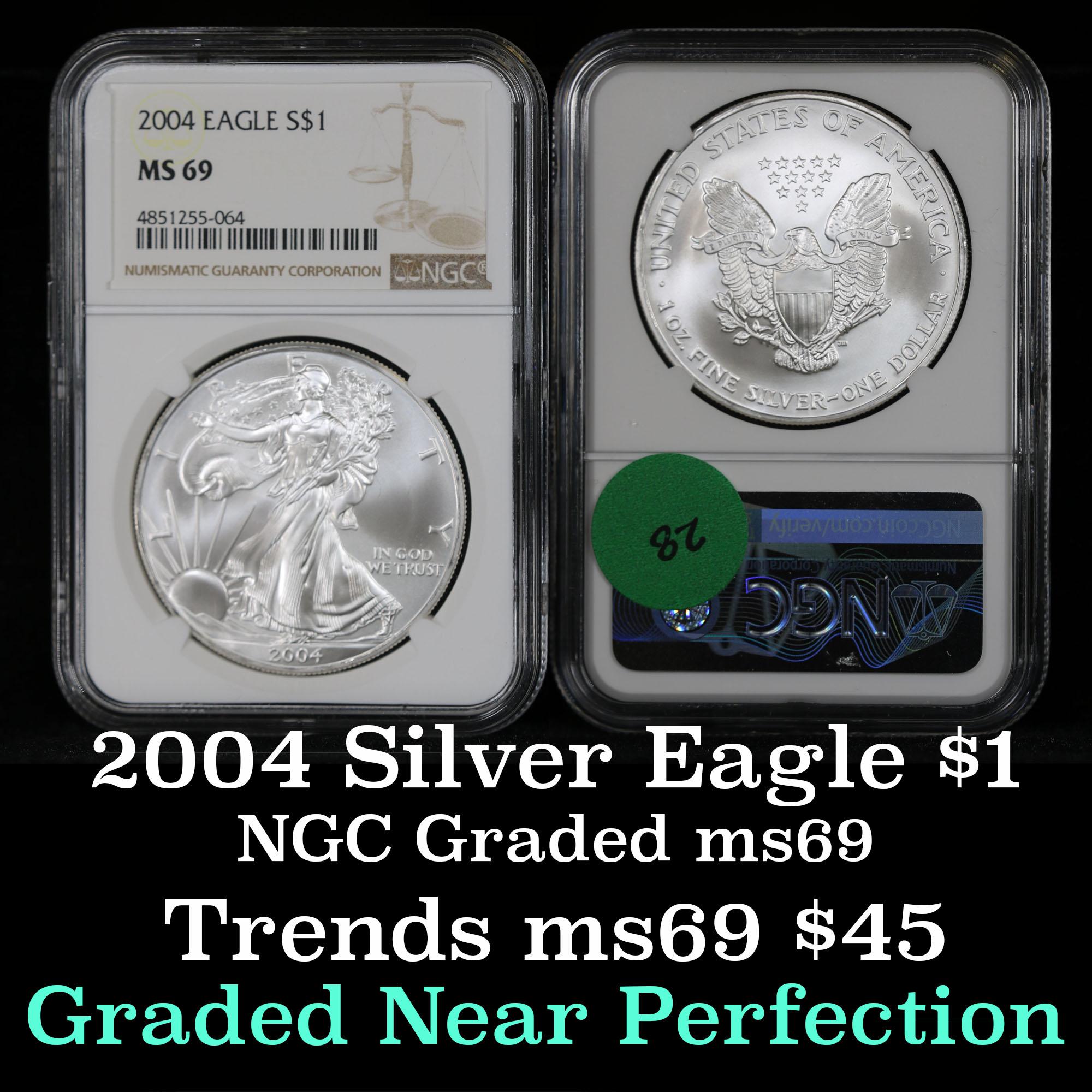 NGC 2004 Silver Eagle Dollar $1 Graded ms69 by NGC