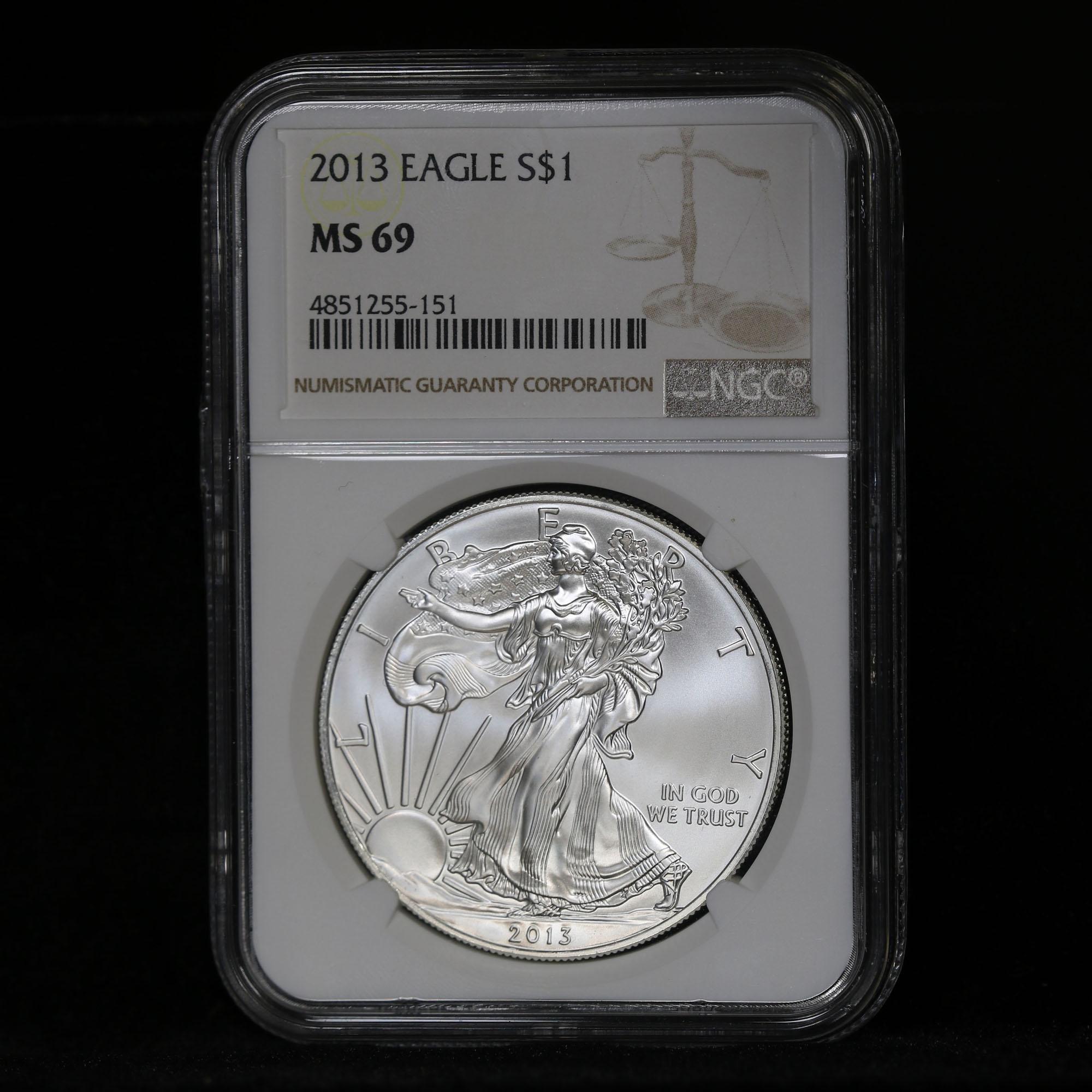 NGC 2013 Silver Eagle Dollar $1 Graded ms69 by NGC