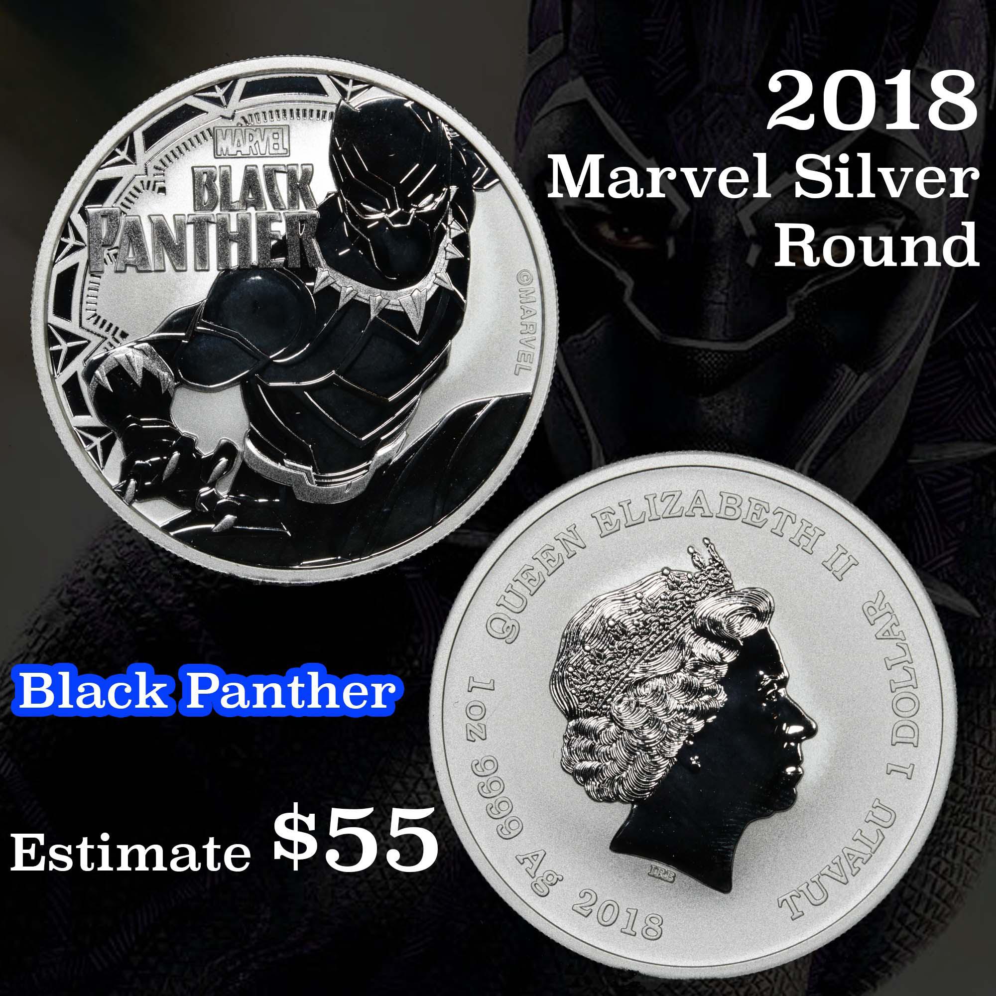 2018 Black Panther Marvel Silver Round .999 Fine Silver 1 oz. Grades ms69