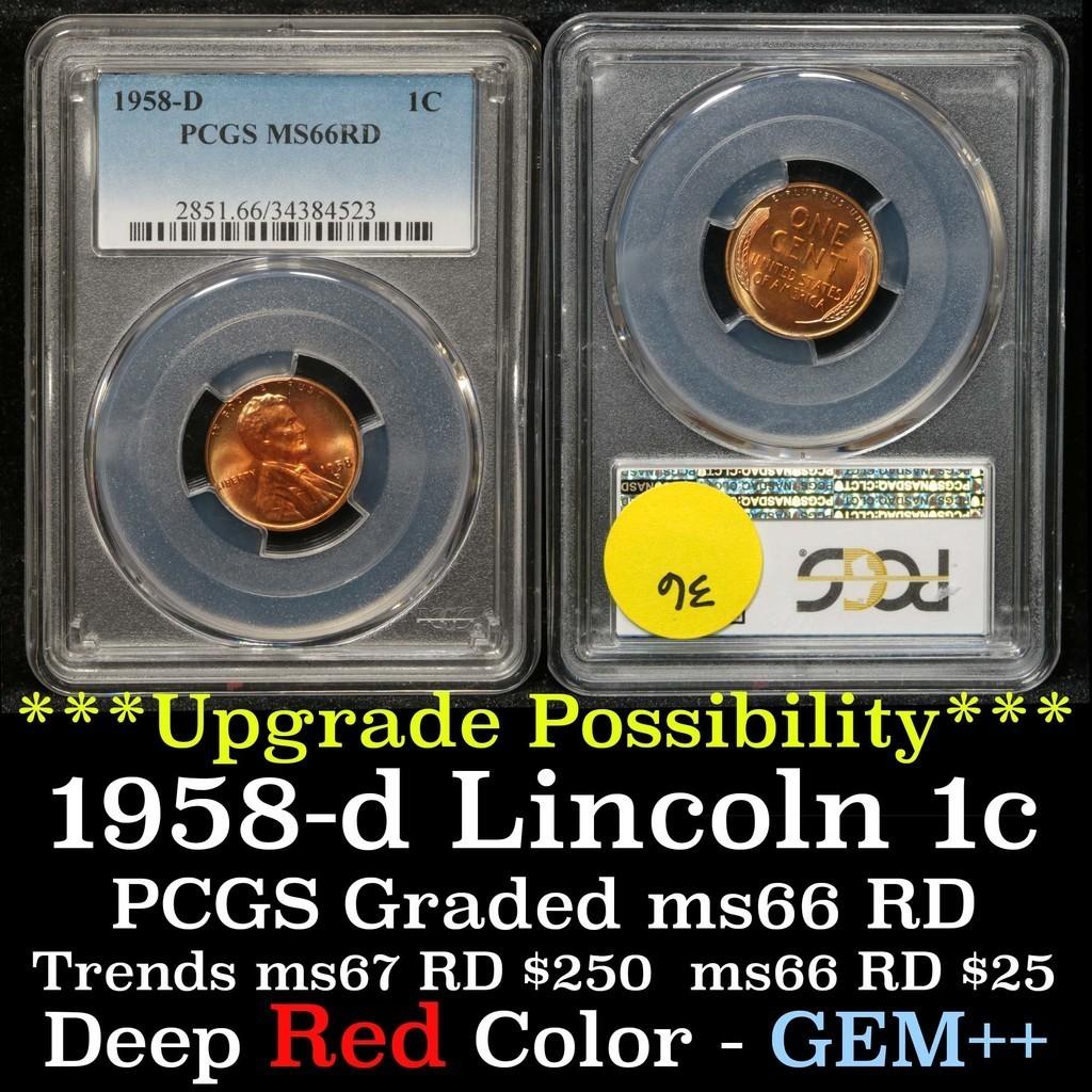 1958-d Lincoln Cent 1c Graded ms66 RD by PCGS
