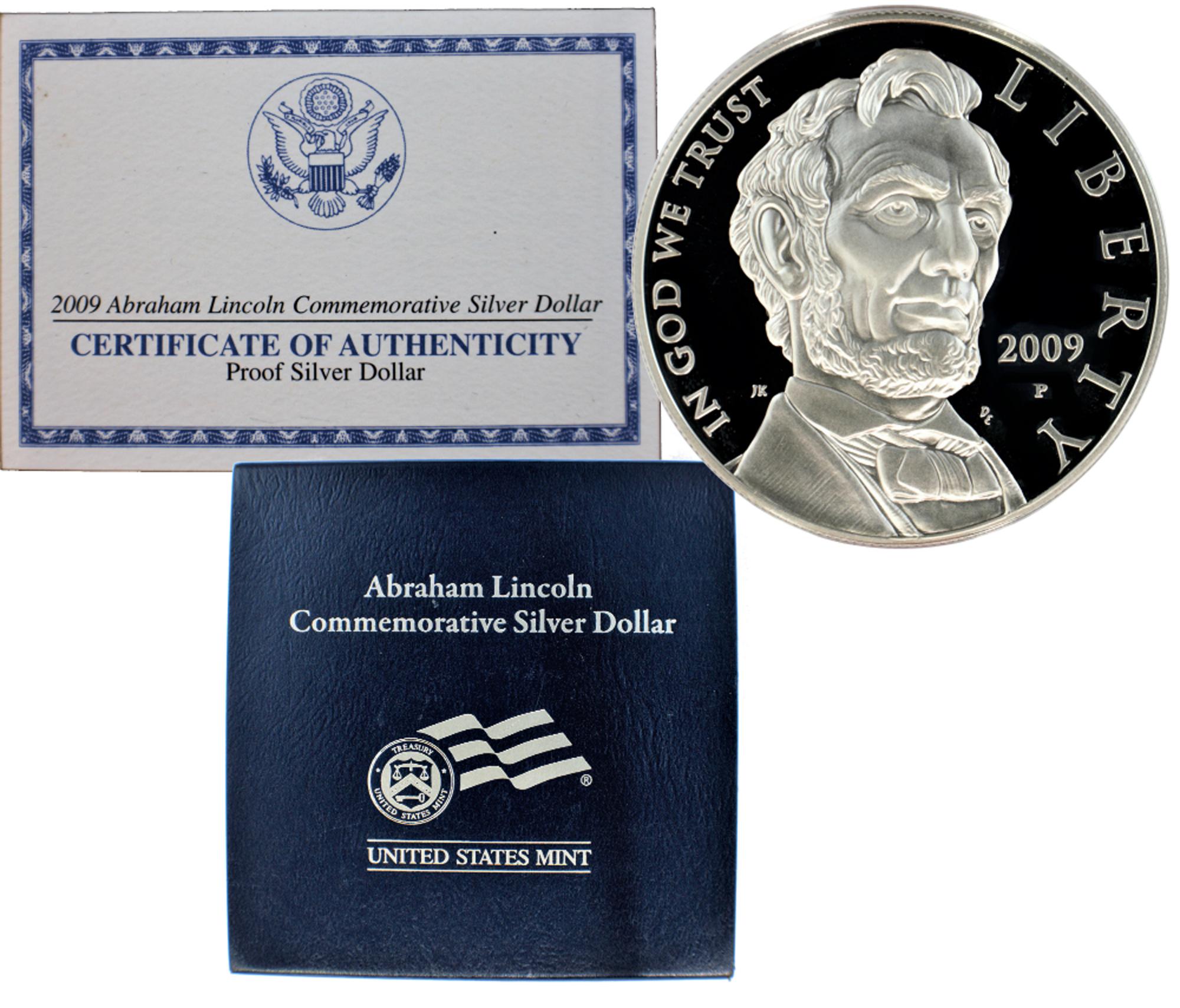 2009-p Abraham Lincoln Proof Commemorative Silver Dollar orig box w/coa