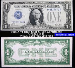 1928A $1 Blue Seal Silver Certificate Sigs Woods/Mellon Grades xf+ (fc)