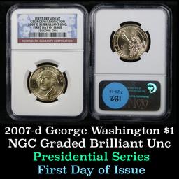 NGC 2007-d Washington Presidential Dollar $1 Graded Brilliant Unc (BU) by NGC