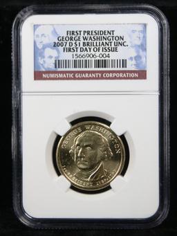 NGC 2007-d Washington Presidential Dollar $1 Graded Brilliant Unc (BU) by NGC