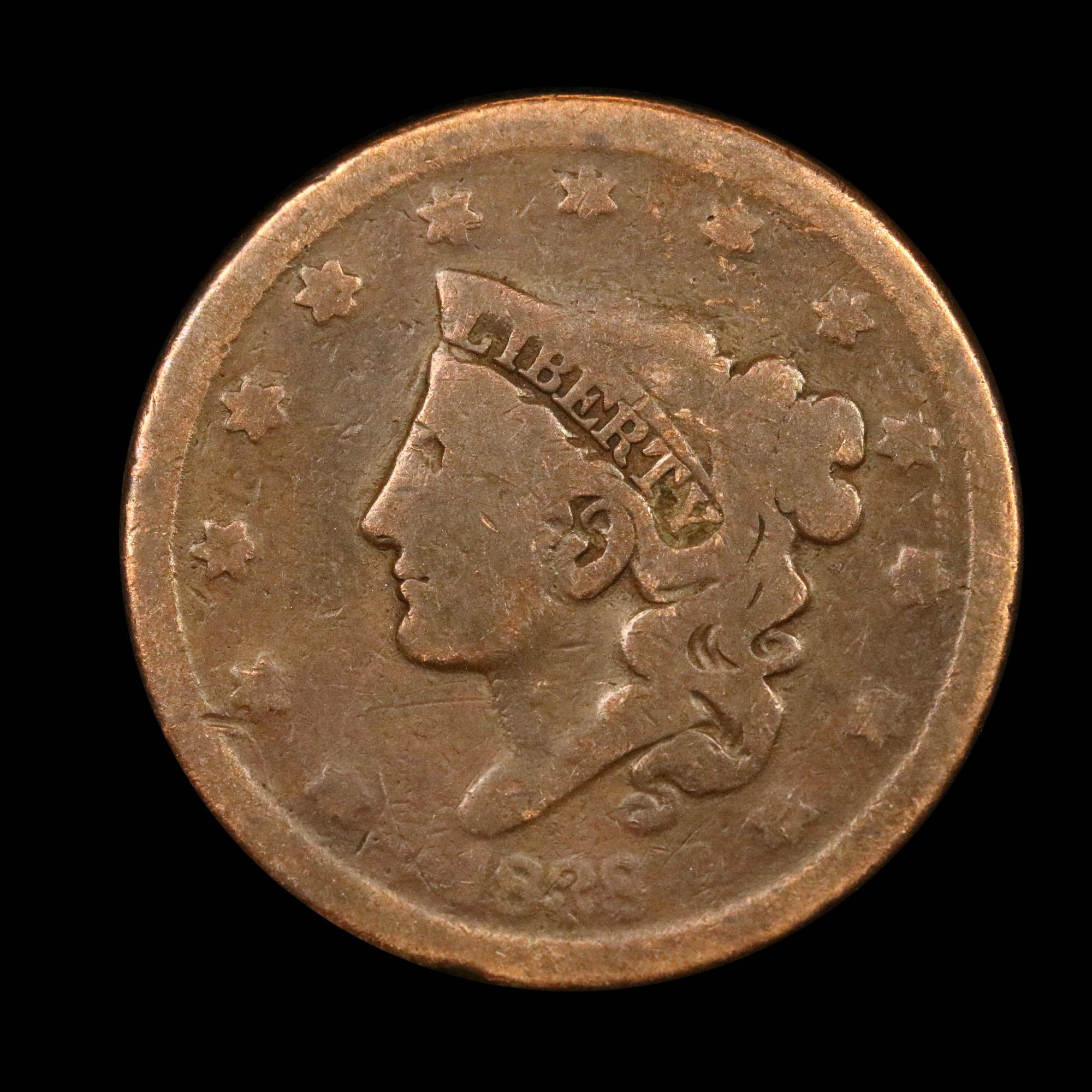 1838 Coronet Head Large Cent 1c Grades f, fine